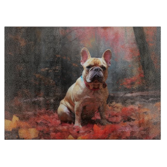 Französischer Bulldog im Herbst Leaves Fall Inspir Schneidebrett (Vorderseite)