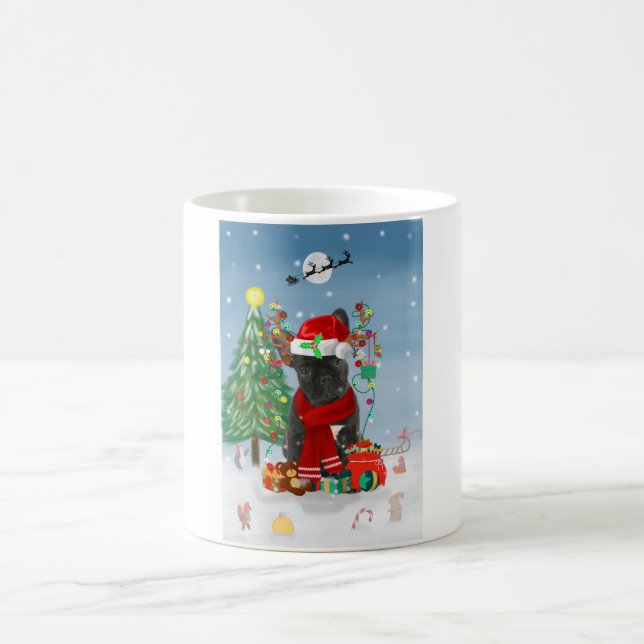 Französischer Bulldog im Schnee mit Weihnachtsgesc Kaffeetasse (Mittel)