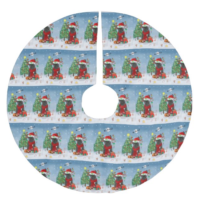 Französischer Bulldog im Schnee mit Weihnachtsgesc Polyester Weihnachtsbaumdecke (Vorderseite)