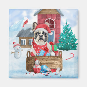 Französischer Bulldog im Schnee Weihnachts-Hundeha Magnet