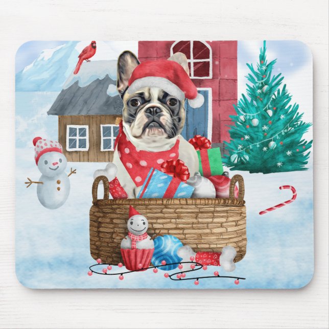 Französischer Bulldog im Schnee Weihnachts-Hundeha Mousepad (Vorne)