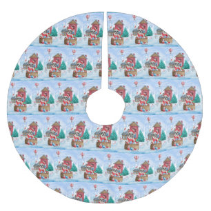 Französischer Bulldog im Schnee Weihnachts-Hundeha Polyester Weihnachtsbaumdecke