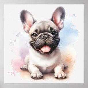 Französischer Bulldog in Aquarellen Poster