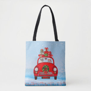 Französischer Bulldog in Auto mit dem Weihnachtsma