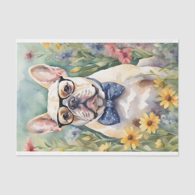 Französischer Bulldog in Blume Decoupage Seidenpapier (Vorderseite)