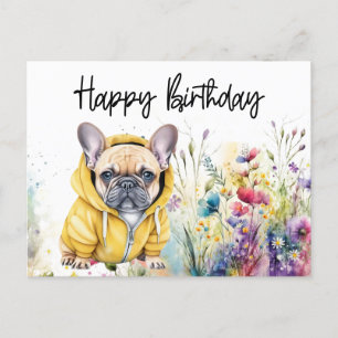 Französischer Bulldog in Blume Field Geburtstag Postkarte