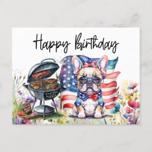 Französischer Bulldog in Blume Field Geburtstag Postkarte