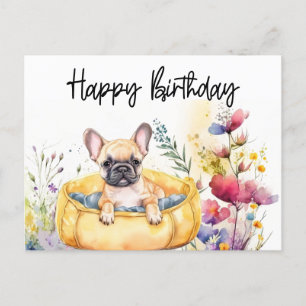 Französischer Bulldog in Blume Field Geburtstag Postkarte