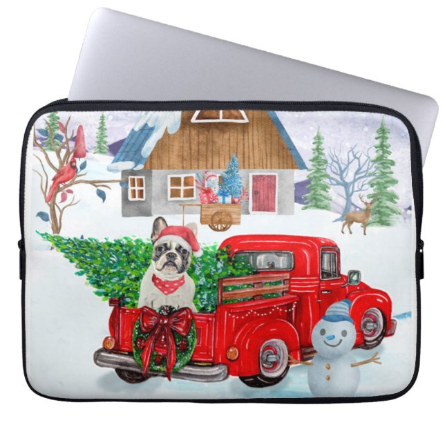 Französischer Bulldog in Christmas Delivery LKW Sc Laptopschutzhülle (Vorderseite)