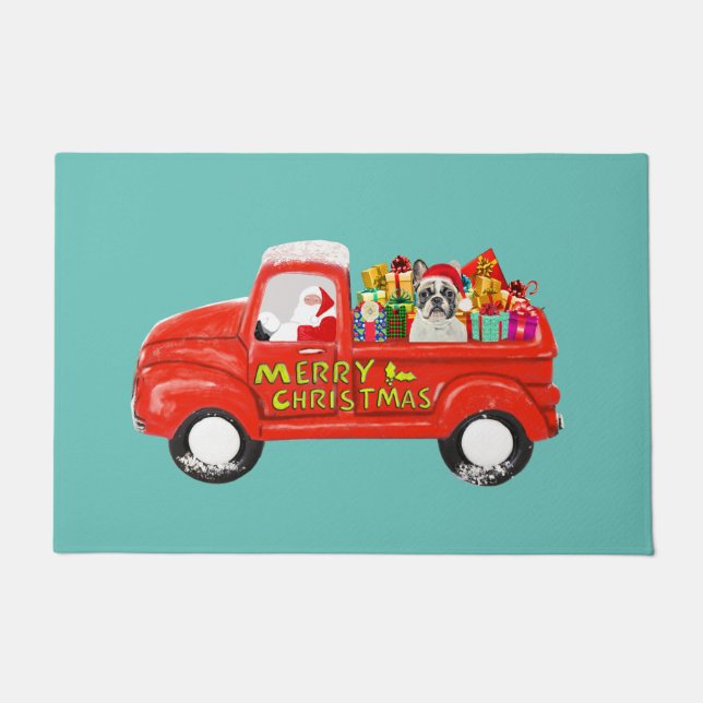 Französischer Bulldog in Christmas Delivery Truck Fußmatte (Vorderseite)