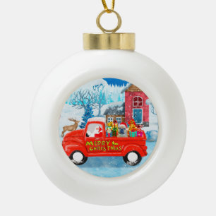Französischer Bulldog in Christmas Delivery Truck  Keramik Kugel-Ornament