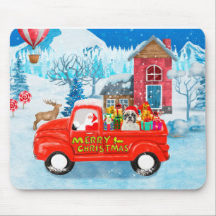 Französischer Bulldog in Christmas Delivery Truck  Mousepad