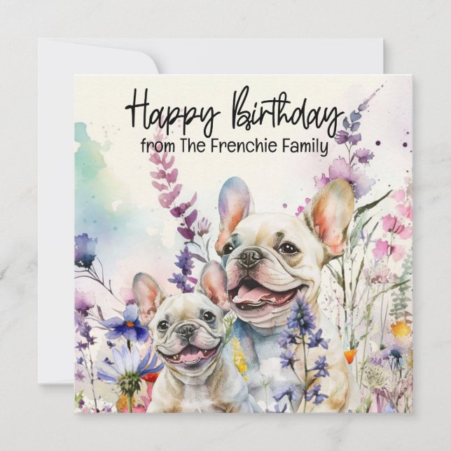 Französischer Bulldog in der Blume Feld Geburtstag (Vorderseite)