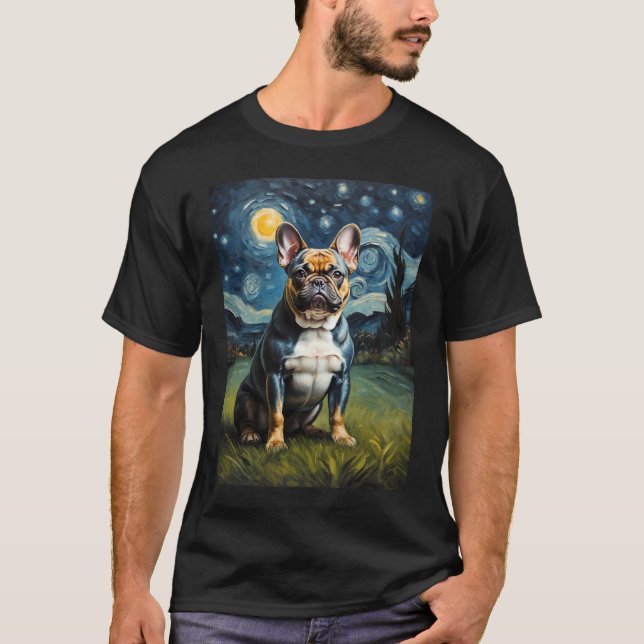 Französischer Bulldog in der Sternennacht , Edvard T-Shirt (Vorderseite)