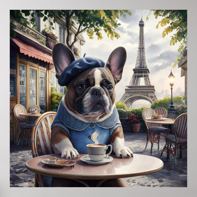 Französischer Bulldog in einem Café in Paris Whimi Poster (Vorne)