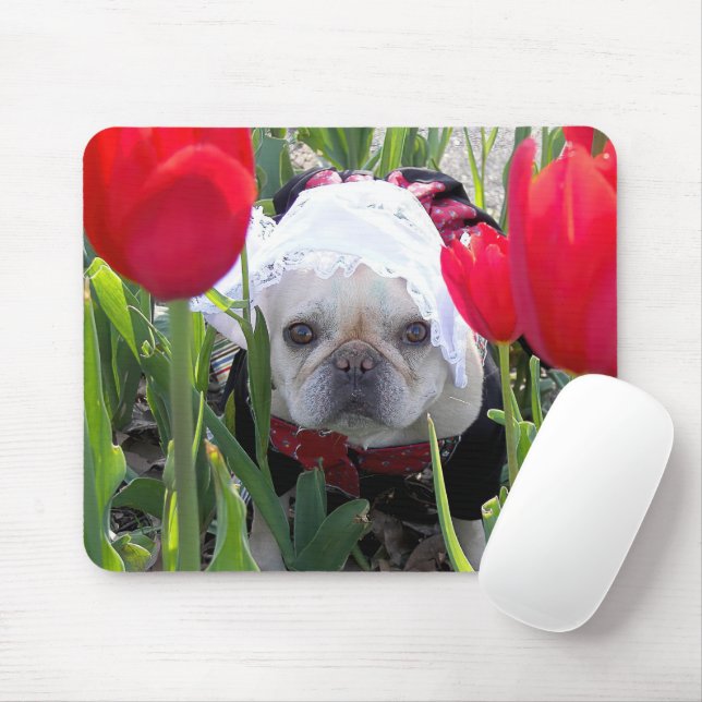 Französischer Bulldog in einem holländischen Tulip Mousepad (Mit Mouse)