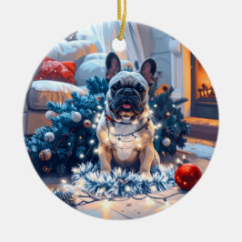 Französischer Bulldog in Fairy Lights Weihnachten Keramik Ornament
