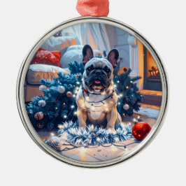 Französischer Bulldog in Fairy Lights Weihnachten Ornament Aus Metall