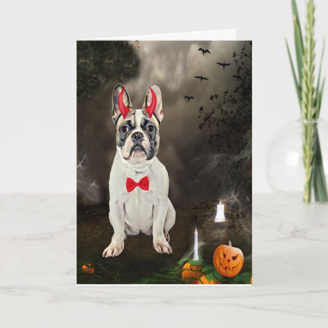 Französischer Bulldog in Halloween-Kostüm Karte (Vorderseite)