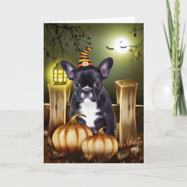 Französischer Bulldog in Halloween-Kostüm Karte (Vorderseite)