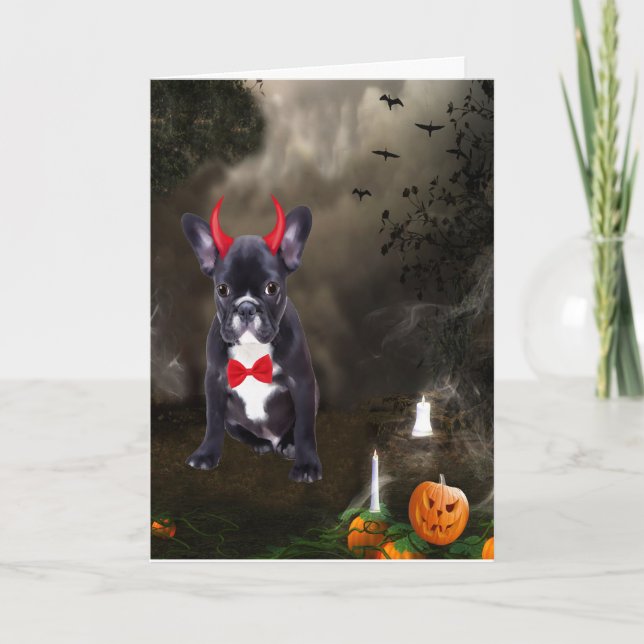 Französischer Bulldog in Halloween-Kostüm Karte (Vorderseite)