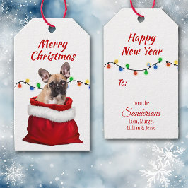 Französischer Bulldog in Santa Bag Geschenketikett Geschenkanhänger