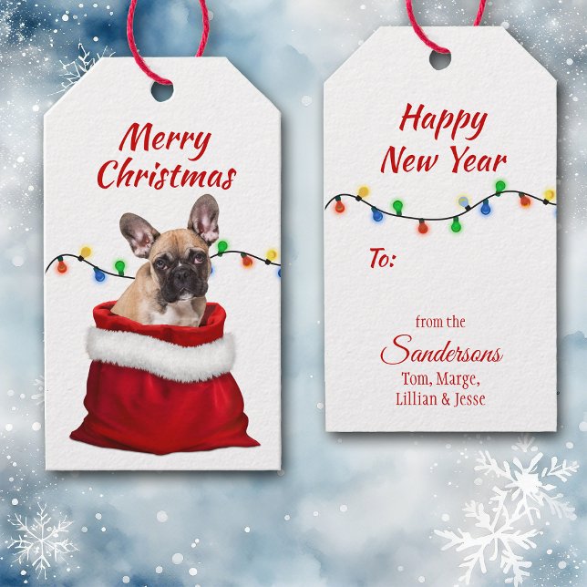Französischer Bulldog in Santa Bag Geschenketikett Geschenkanhänger (Von Creator hochgeladen)