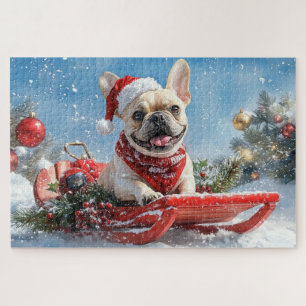 Französischer Bulldog in Sledge Let it Snow Weihna Puzzle