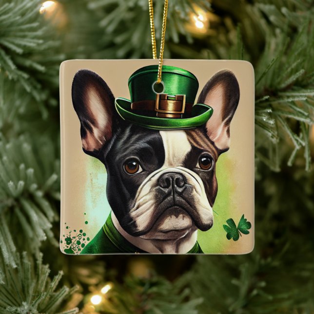 Französischer Bulldog in St. Patrick's Day Dress Keramikornament (Baum)