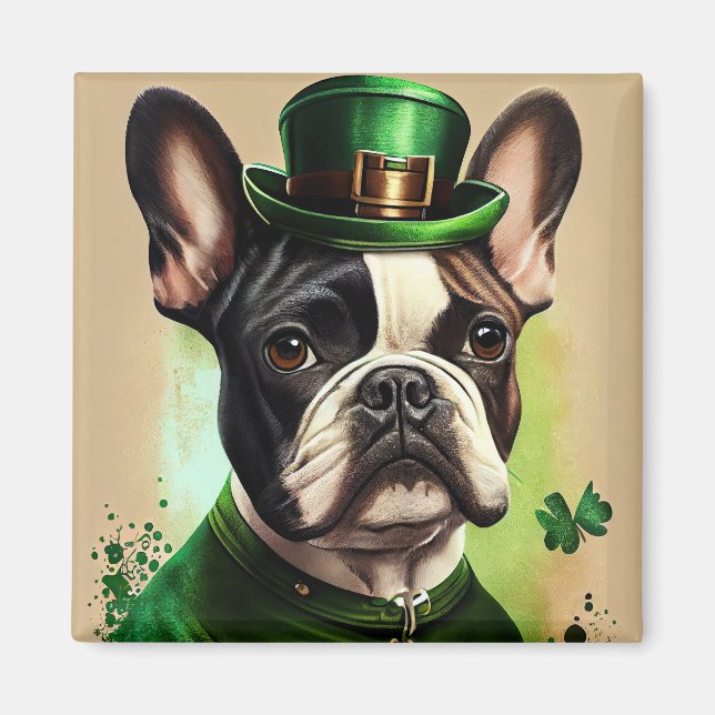 Französischer Bulldog in St. Patrick's Day Dress Magnet (Vorne)