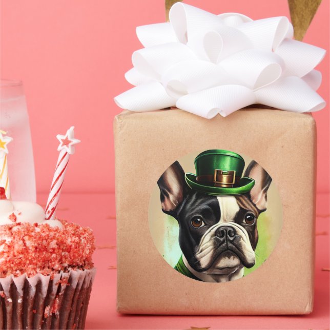 Französischer Bulldog in St. Patrick's Day Dress Runder Aufkleber (Party)