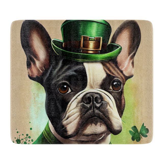 Französischer Bulldog in St. Patrick's Day Dress Schneidebrett (Vorderseite)