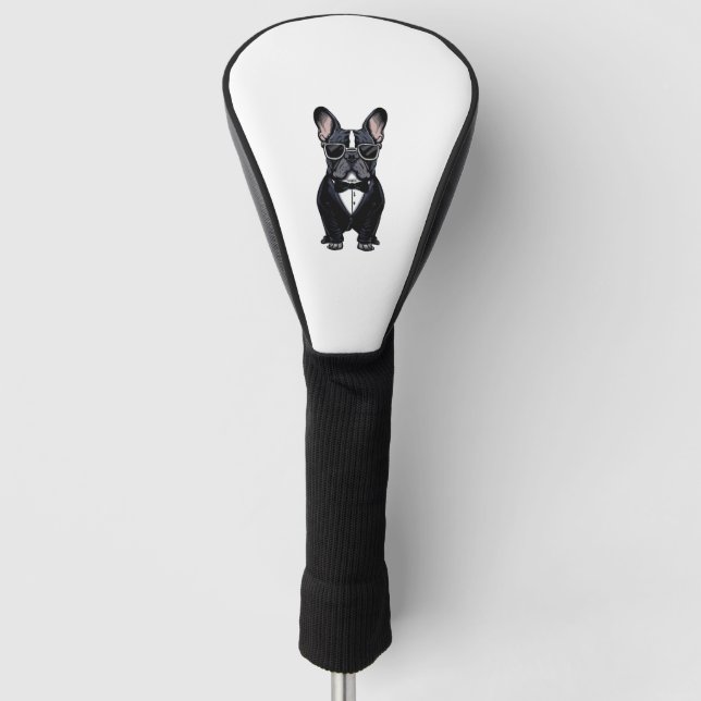 Französischer Bulldog in Tuxedo mit Brille Golf Headcover (Vorderseite)
