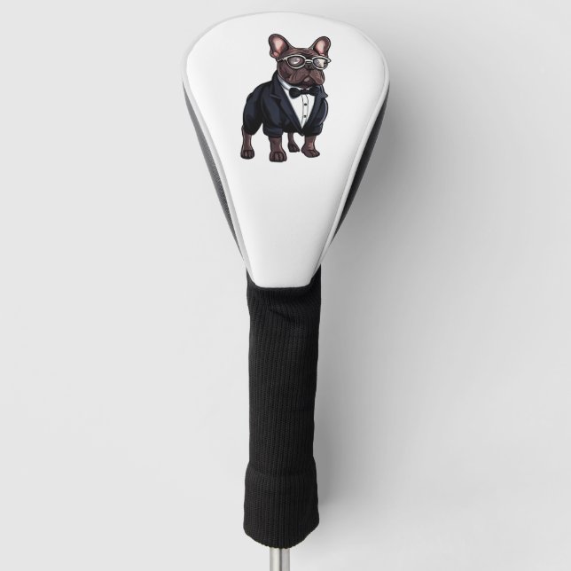 Französischer Bulldog in Tuxedo mit Brille Golf Headcover (Vorderseite)