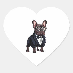 Französischer Bulldog in Tuxedo mit Brille Herz-Aufkleber
