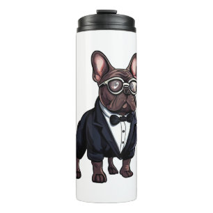 Französischer Bulldog in Tuxedo mit Brille Thermosbecher