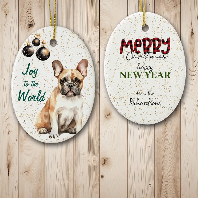 Französischer Bulldog Joy to the World Christmas Keramik Ornament (Von Creator hochgeladen)