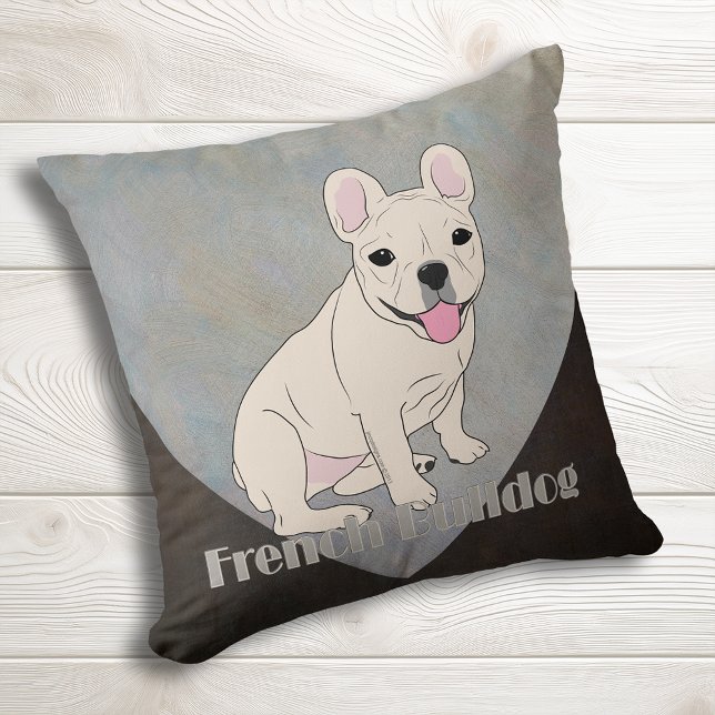 Französischer Bulldog Kaffee Brown Blue Ice Grunge Kissen (French Bulldog Coffee Brown Blue Ice Grunge Throw Pillow for Frenchie lovers)