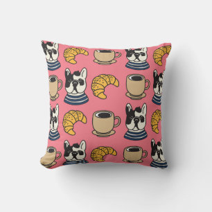 Französischer Bulldog, Kaffee, Croissant Thema. Kissen