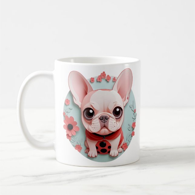 Französischer Bulldog Ladybug Blume Papier Schneid Kaffeetasse (Links)