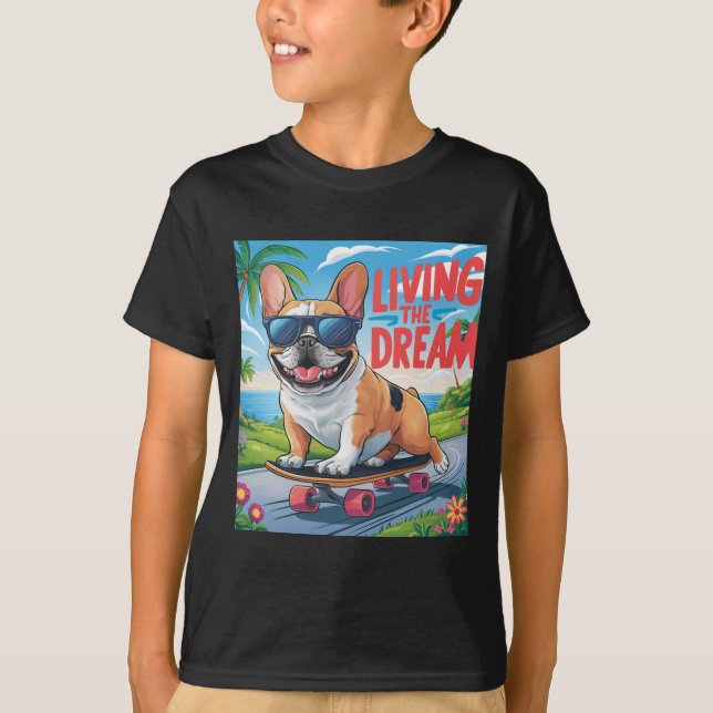 FRANZÖSISCHER BULLDOG "LIVING THE DREAM" FÜR KINDE T-Shirt (Vorderseite)