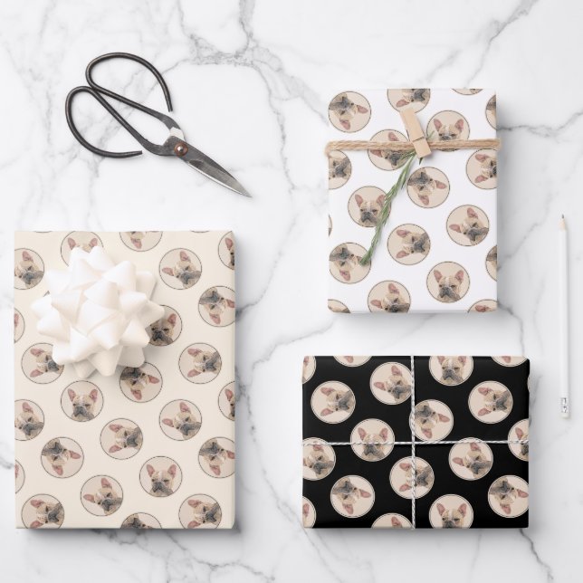 Französischer Bulldog Malerei Fawn Niedlich Origin Geschenkpapier Set (Vorderseite)