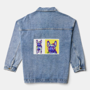 Französischer Bulldog mit Aquarellfarbe auf einem Jeansjacke