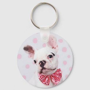 Französischer Bulldog mit Bow-Krawatte Schlüsselanhänger
