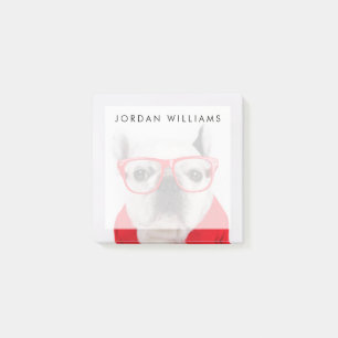 Französischer Bulldog mit Brille und Shirt Post-it Klebezettel