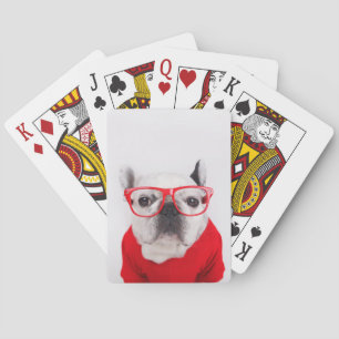 Französischer Bulldog mit Brille und Shirt Spielkarten