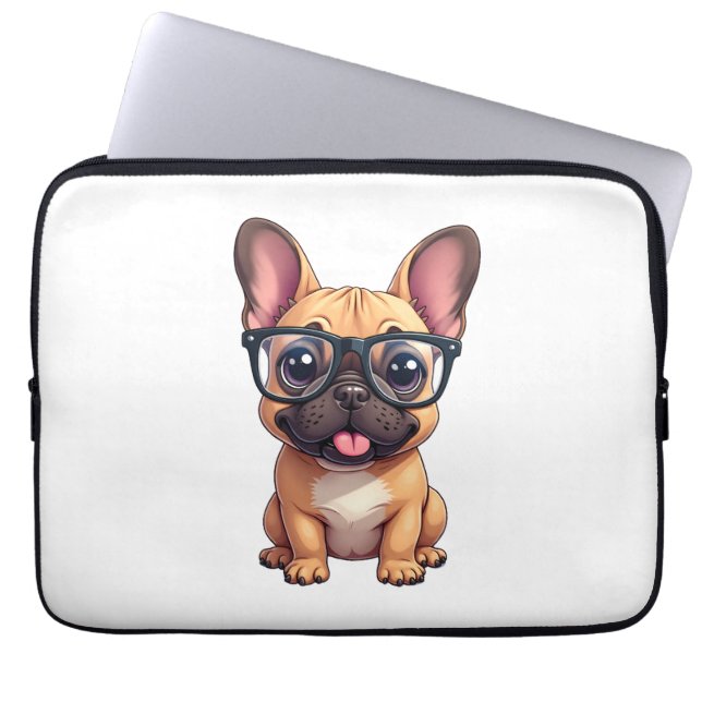 Französischer Bulldog mit Brillen Laptopschutzhülle (Vorderseite)