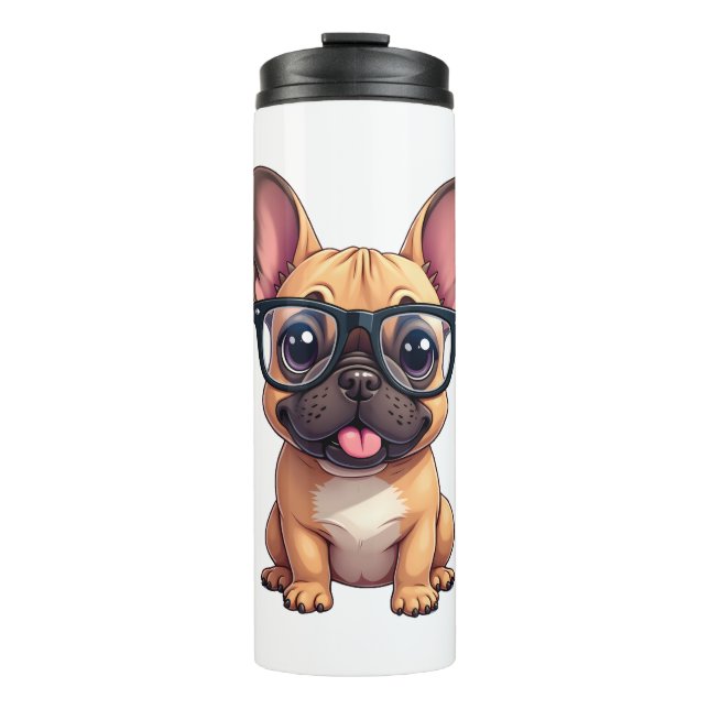 Französischer Bulldog mit Brillen Thermosbecher (Vorderseite)
