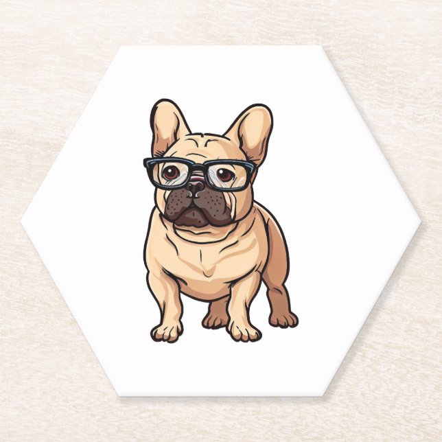 Französischer Bulldog mit Brillen Untersetzer (Vorderseite)