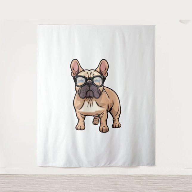 Französischer Bulldog mit Brillen Wandteppich (Vorderseite)